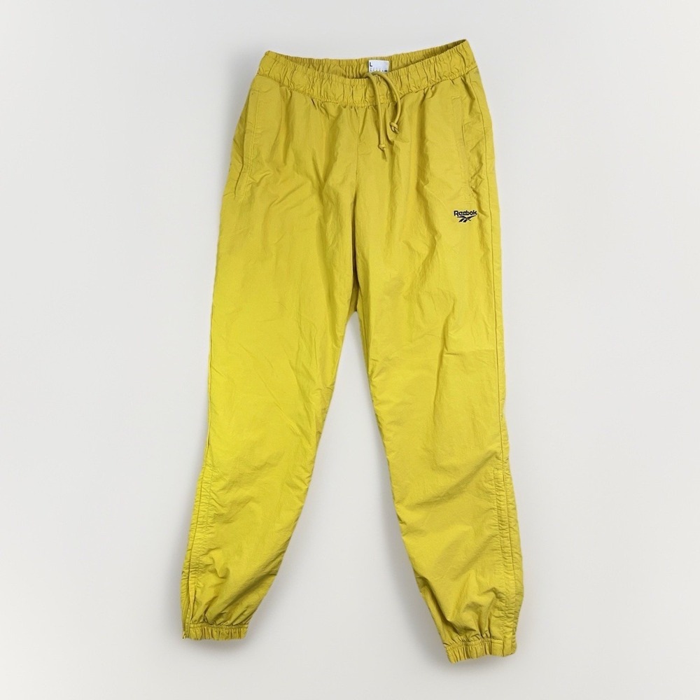 Retro Reebok Mens Track Pants Yellow L Vector Leg Logo Sports Retro Classic Punk